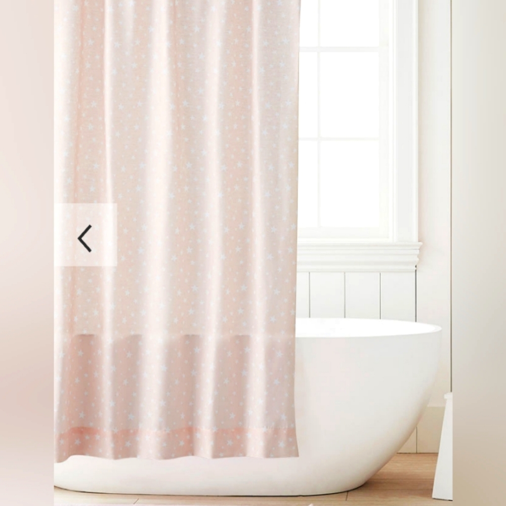 Pottery Barn Kids Pink Fabric White Star Shower Curtain 72" NEW